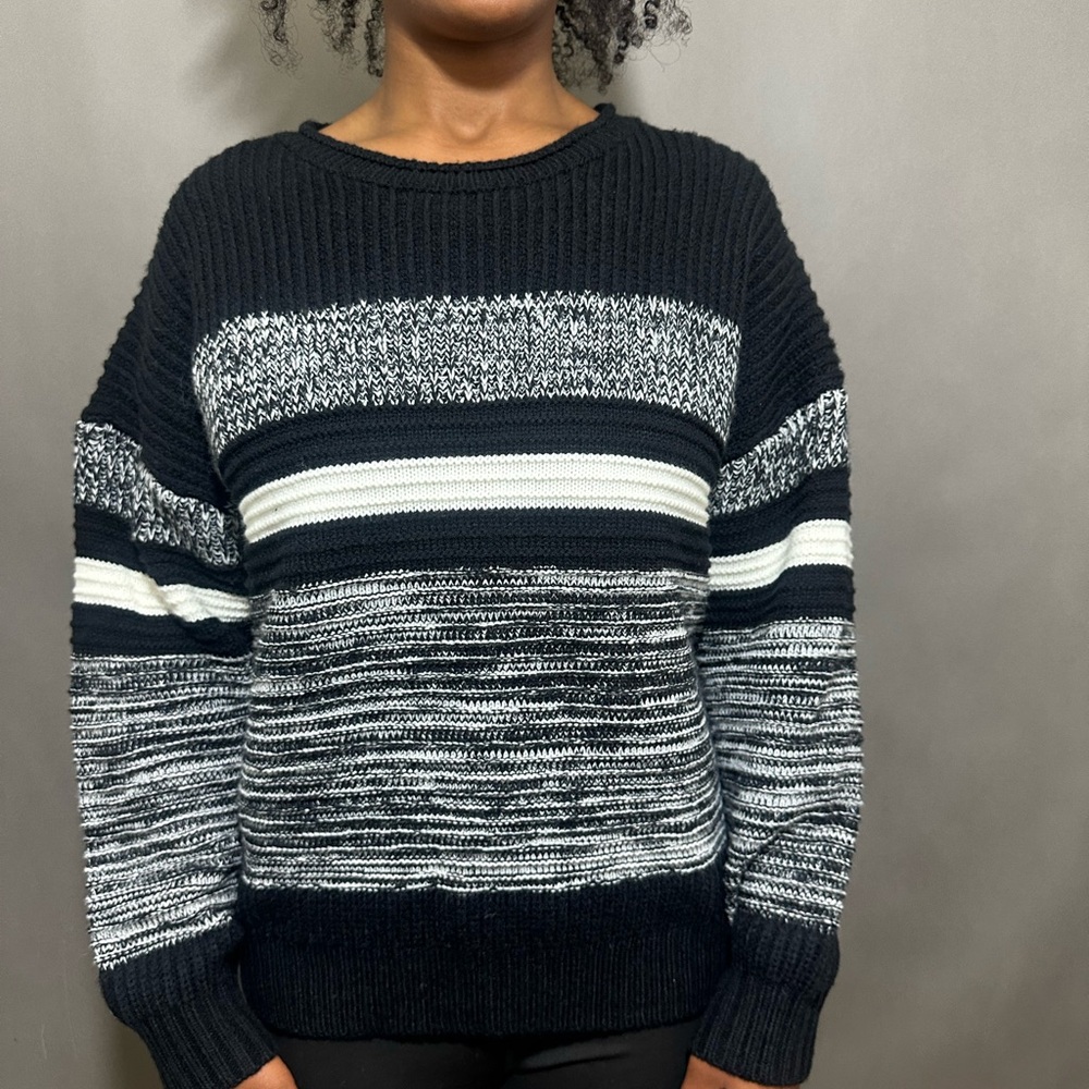 No Boundaries Black and White Crew Neck Sweater